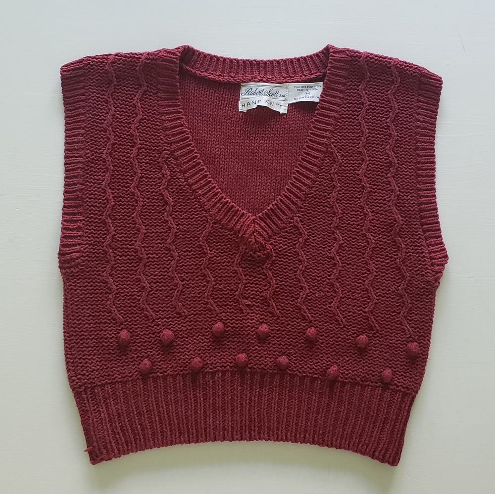 Vintage Cropped Sweater Vest Burgundy